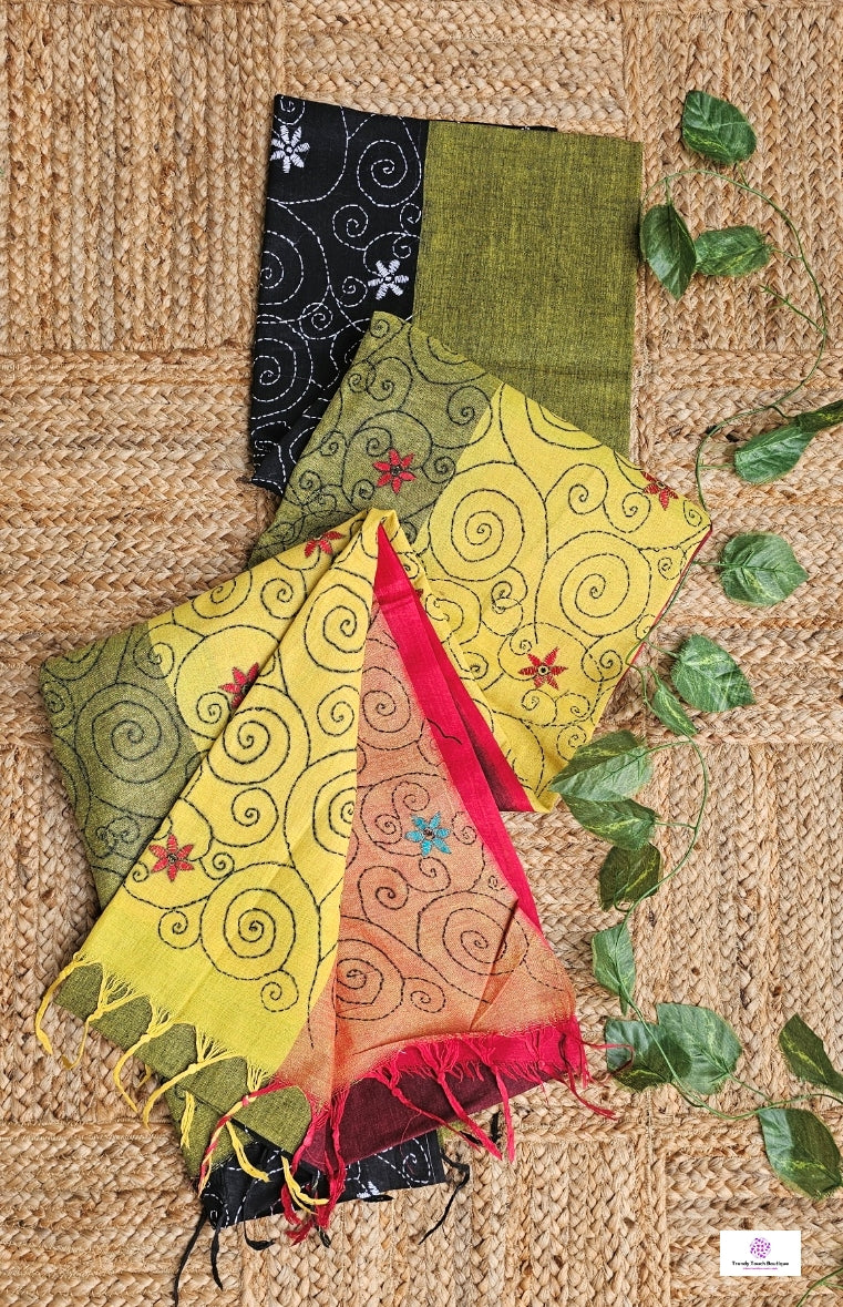 COLORFUL SOUL - KANTHA STITCH - KHESH COTTON SAREE