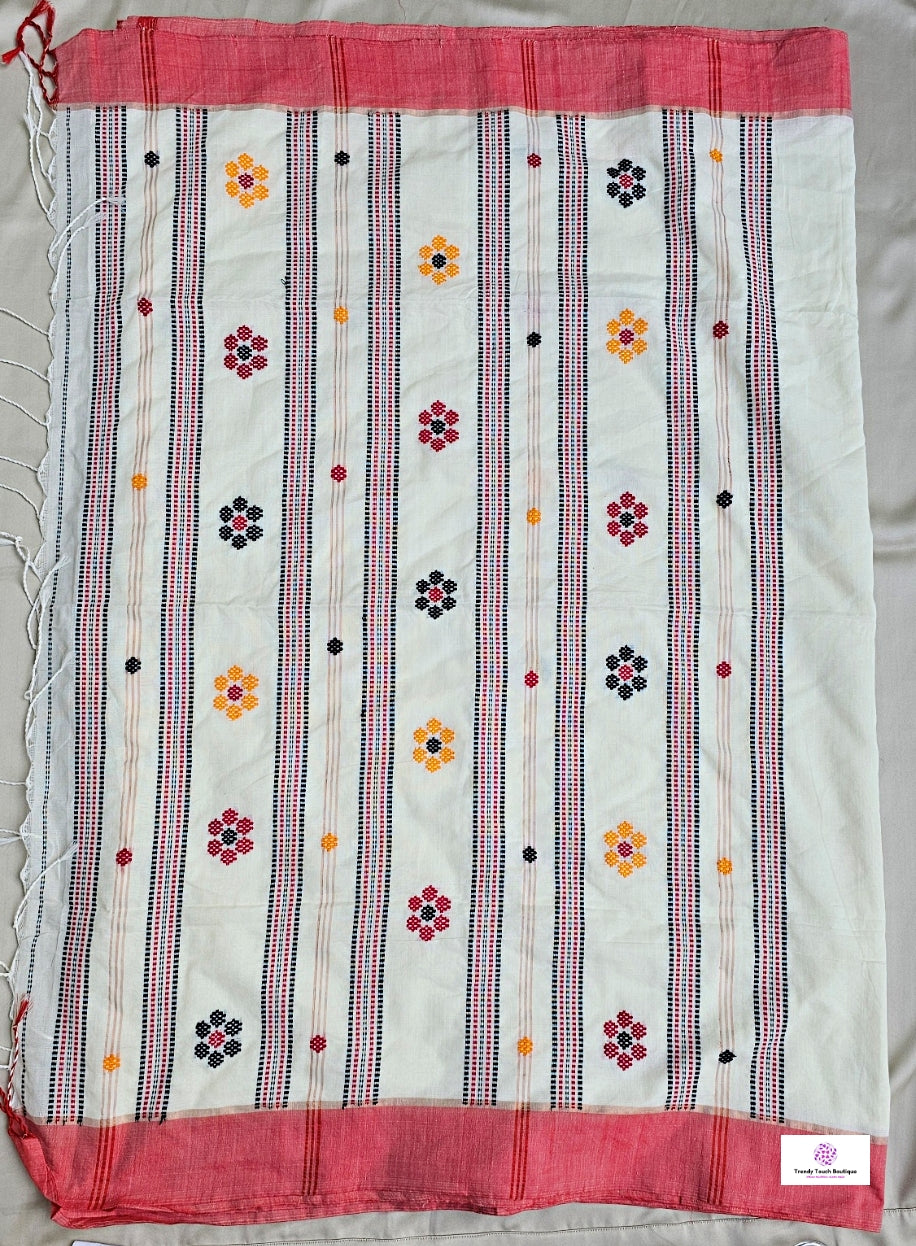 bengal cotton handloom saree floral design lightweight summer wear saree fabric with blouse piece best price white color office and casual wear