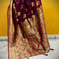 soft lightweight party wear organza banarasi silk saree maroon wedding reception saree bridal gift with blouse piece meenakari work on pallu