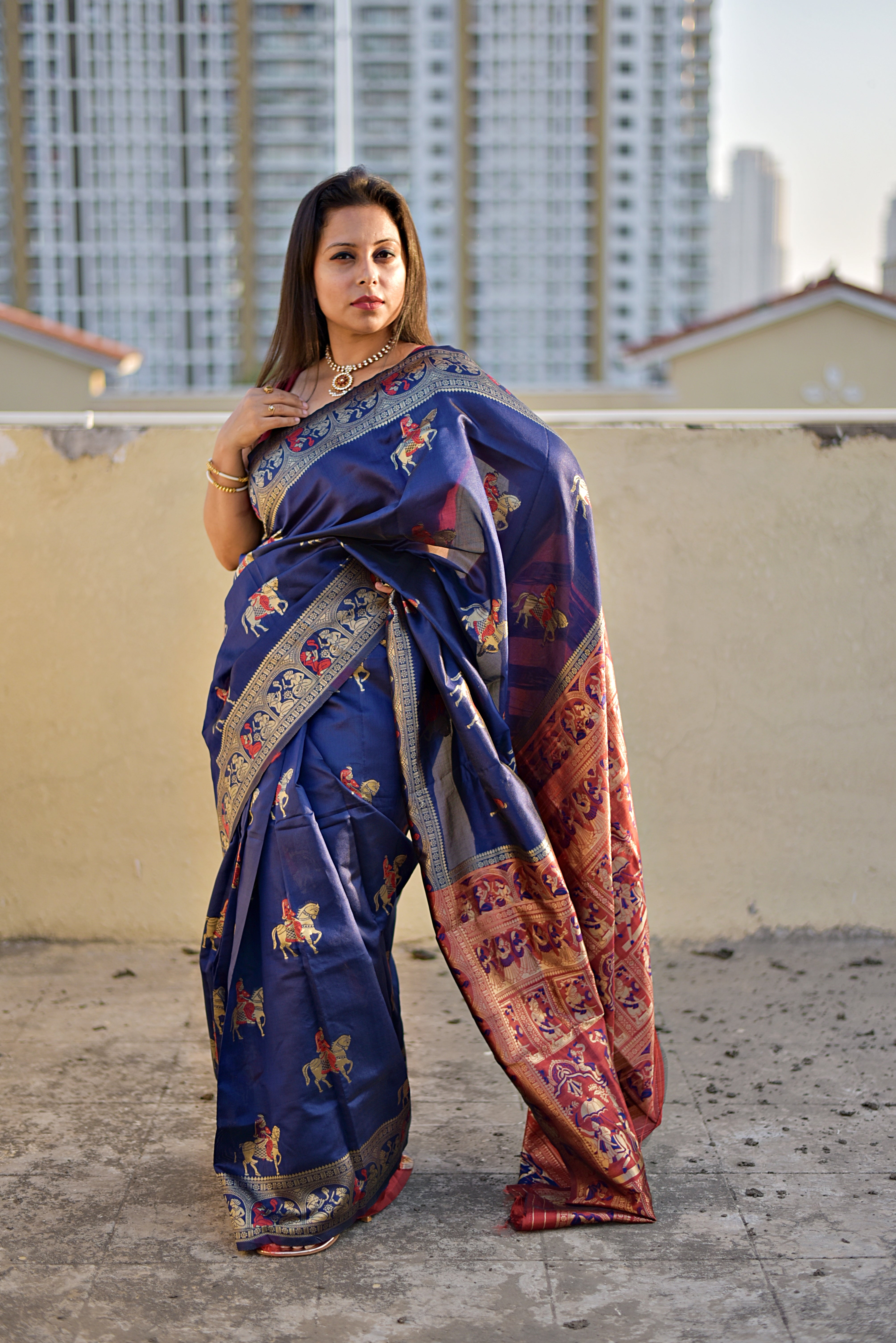 Buy RED SAREE Woven Baluchari Art Silk Blue Sarees Online @ Best Price In  India | Flipkart.com
