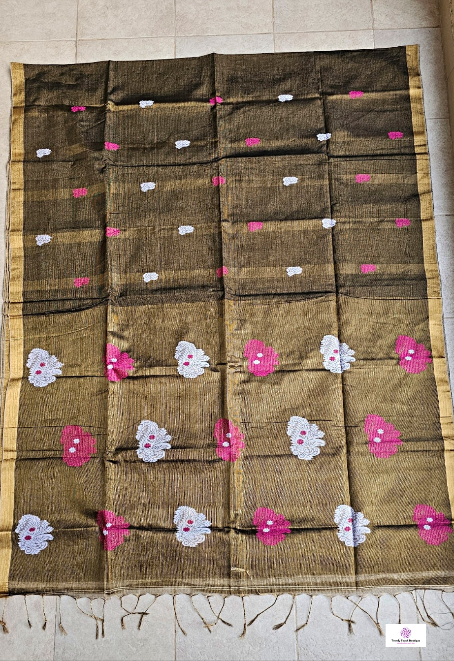 BLACKISH GOLD - TISSUE LINEN JAMDANI HANDLOOM SAREE