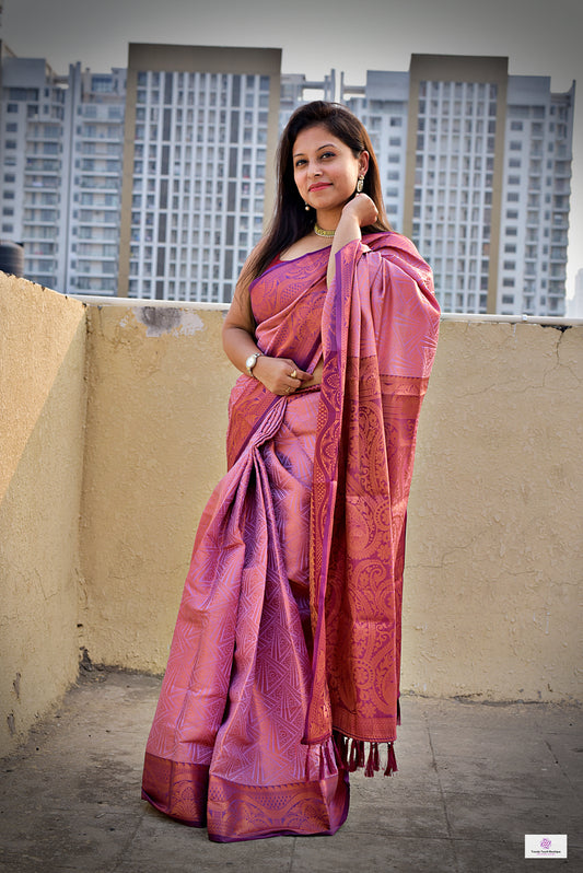 pink color pattu silk saree for wedding soft silk saree online marriage function contrast brocade work with blouse piece kubera pattu silk saree soft silk