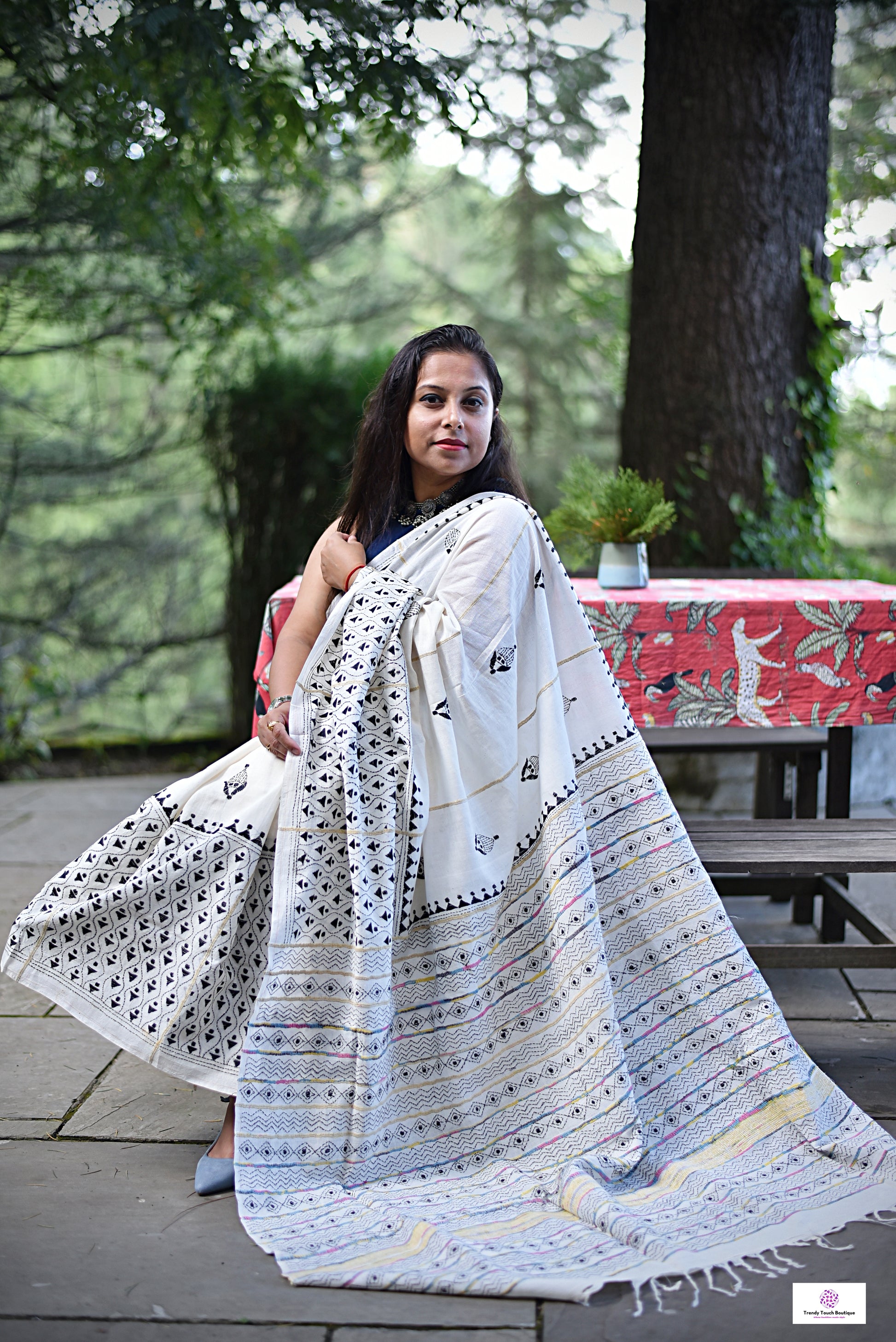 white black kantha work khesh cotton handloom saree for office and festive wear special ocassion with blouse piece and best price