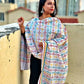 kantha handembroidered pure cotton designer statement dupatta for kurti styling in summer Holi sale best price green red yellow on white floral handcrafted