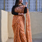 pastel orange handblock print small buti print natural dye chnaderi silk saree for every day casual wear or office styling in summer