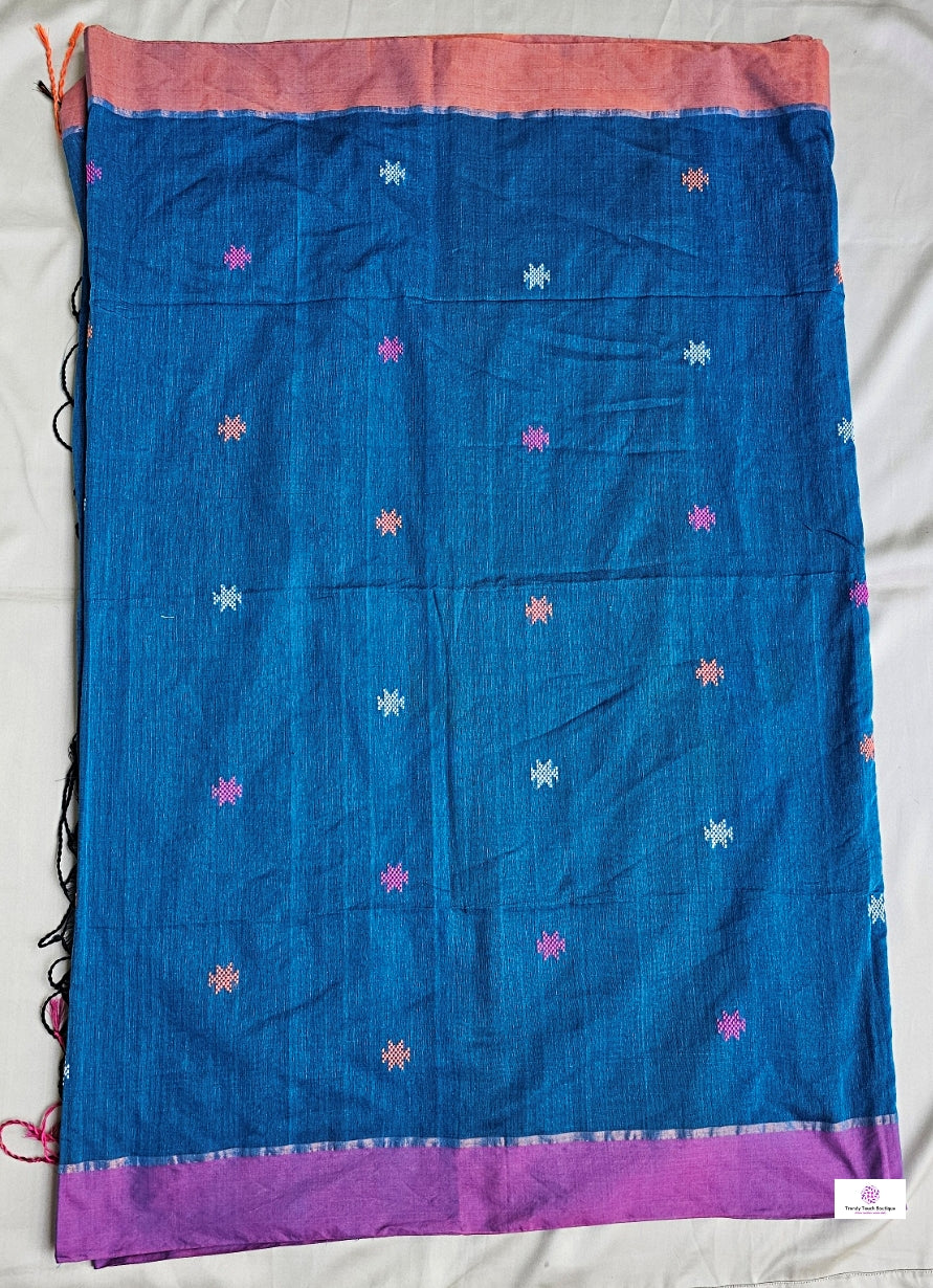SARANG - BENGAL COTTON HANDLOOM SAREE (BLUE)
