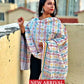 kantha handembroidered pure cotton designer statement dupatta for kurti styling in summer Holi sale best price green red yellow on white floral handcrafted