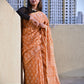 pastel orange handblock print small buti print natural dye chnaderi silk saree for every day casual wear or office styling in summer