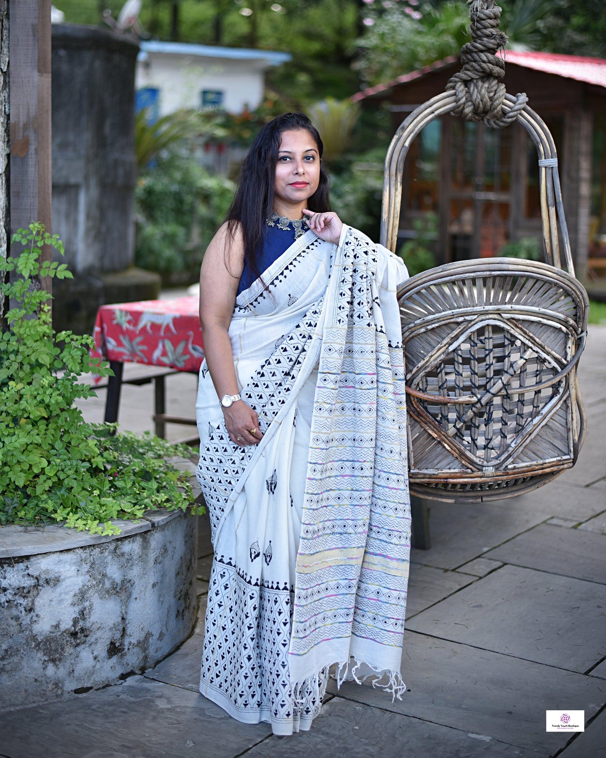 white black kantha work khesh cotton handloom saree for office and festive wear special ocassion with blouse piece and best price