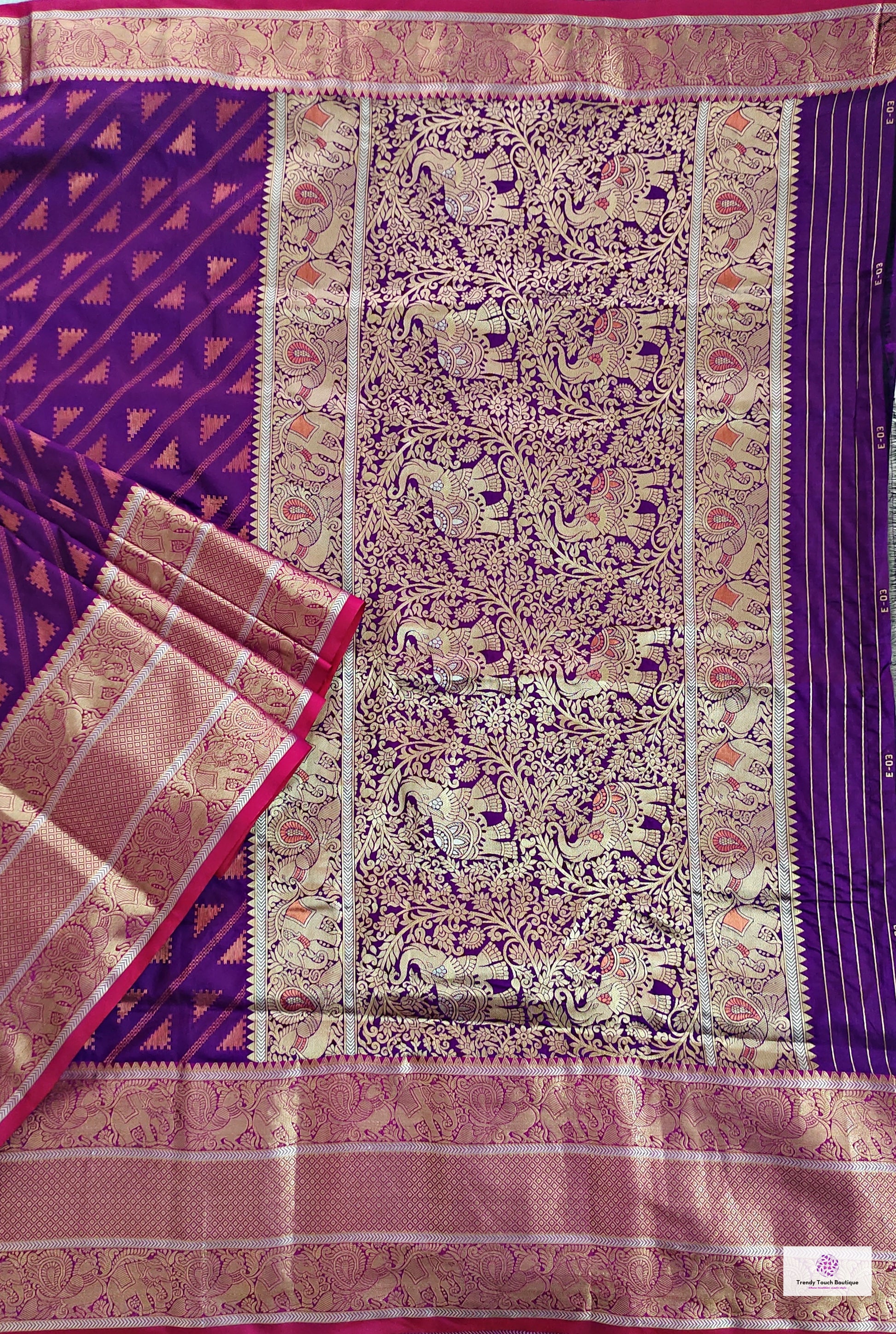 Kanjivaram styled violet color with copper zari work party wear special occasion saree for wedding function or bridal gift