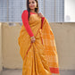 handloom summer wear saree haldi or special ocassion office wear, formal parties, yellow and red saree check saree best price with blouse piece