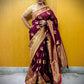 soft lightweight party wear organza banarasi silk saree maroon wedding reception saree bridal gift with blouse piece meenakari work on pallu