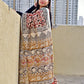 Brick Red & Beige, Black Floral Handblock print linen saree organic dye best summer fabric best price casual and formal saree 