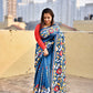 kantha stitch blue designer blended bangalore silk saree with floral motif for wedding, marriage, special celebration or anniversary with blouse piece in best price