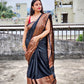 RAJANI - KATAAN SILK (BLACK- COPPER ZARI)