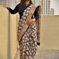 Handblock print mulcotton saree best summer fabric for office and casual styling with blouse piece black and ivory best price
