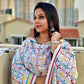 kantha handembroidered pure cotton designer statement dupatta for kurti styling in summer Holi sale best price green red yellow on white floral handcrafted