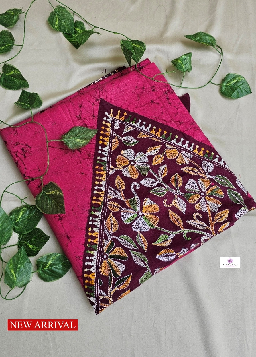 ROSE - KANTHA STITCH BATIK COTTON SAREE