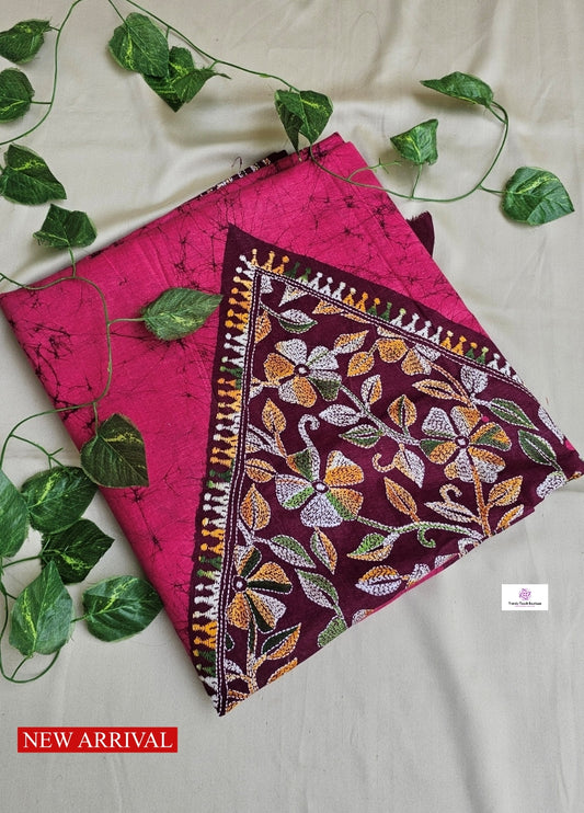 ROSE - KANTHA STITCH BATIK COTTON SAREE