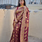 georgette banarasi silk designer saree wedding party celebration marriage function maroon and gold zari handwoven handloom best price with blouse piece