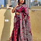 magenta wine color kutch or gujrati hand embroidered designer silk saree for special gathering, wedding, bridal gifting and parties