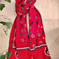 kantha handembroidered pure cotton designer statement dupatta for kurti styling in summer Holi sale best price red floral handcrafted