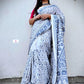White Kantha Embroidered Silk Saree