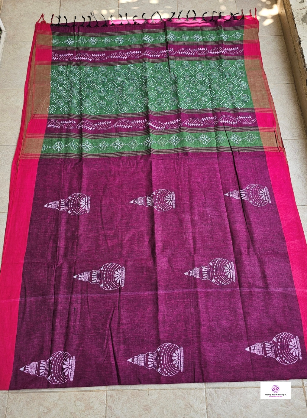 BEETROOT PUNCH - KANTHA STITCH - COTTON HANDLOOM SAREE
