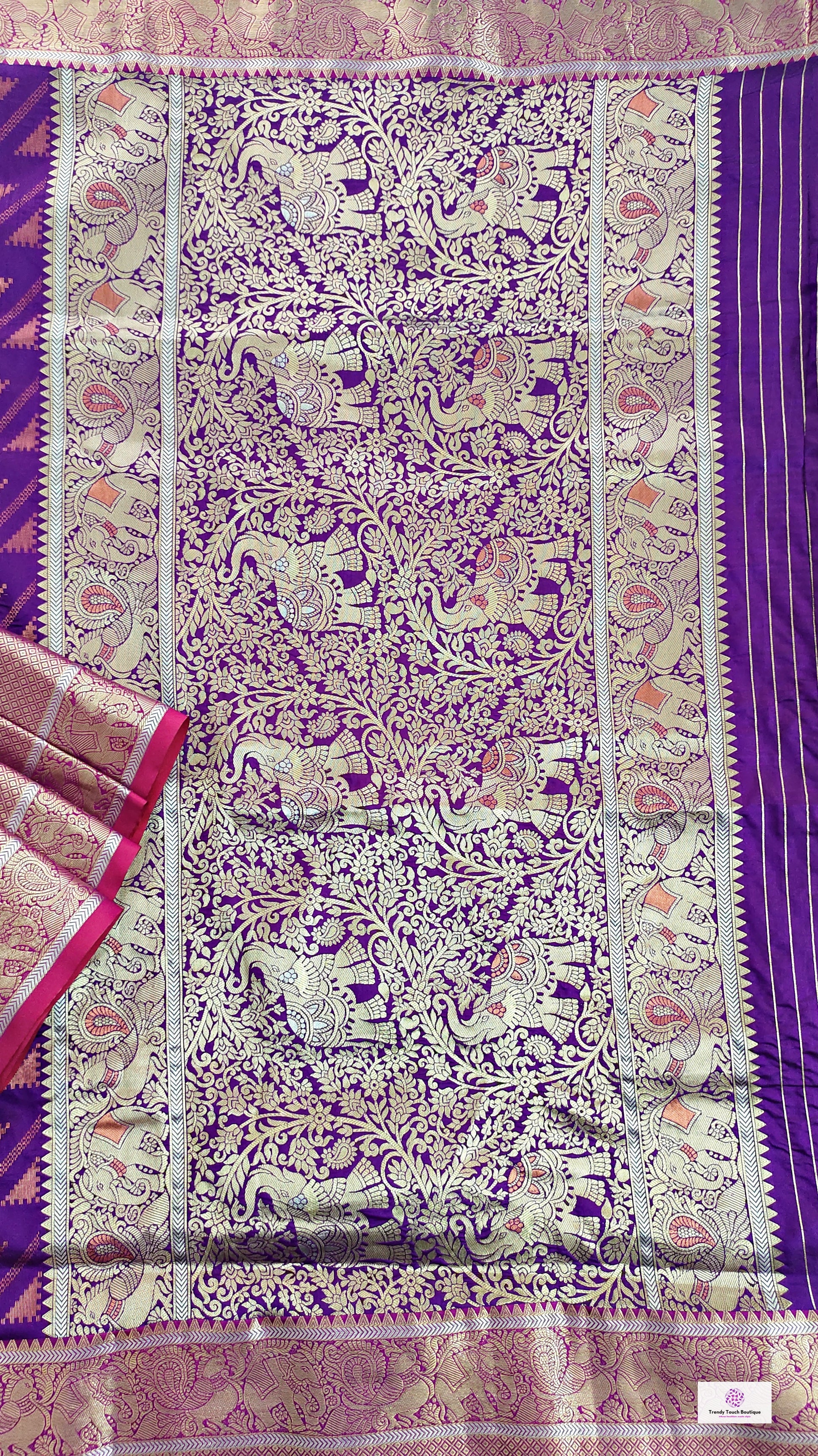 Kanjivaram styled violet color with copper zari work party wear special occasion saree for wedding function or bridal gift