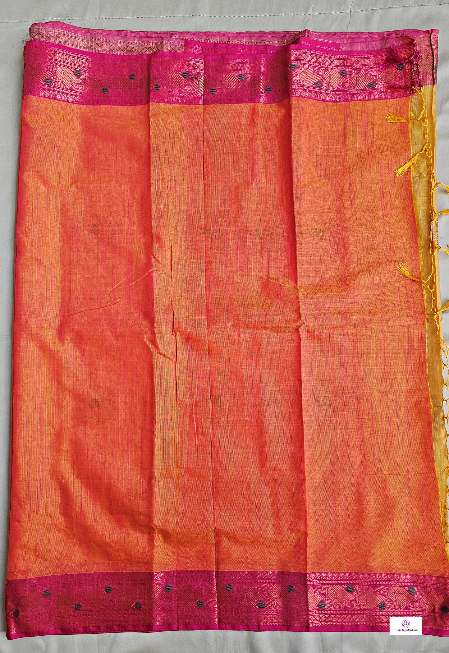 Muga cotton banarasi soft and lightweight puja, wedding and special ocassion casual wear saree yellow and pink with blouse piece best price