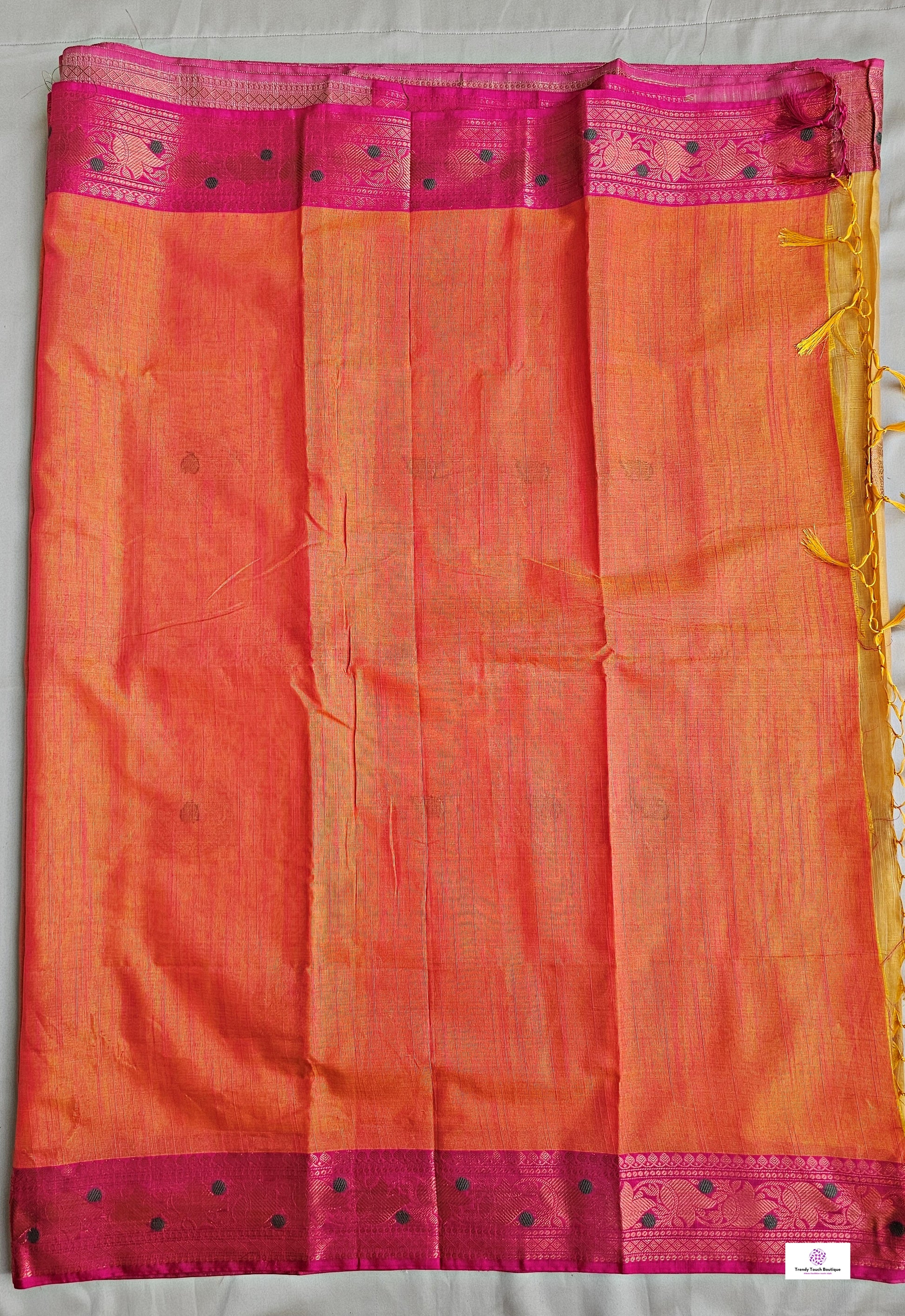 Muga cotton banarasi soft and lightweight puja, wedding and special ocassion casual wear saree yellow and pink with blouse piece best price