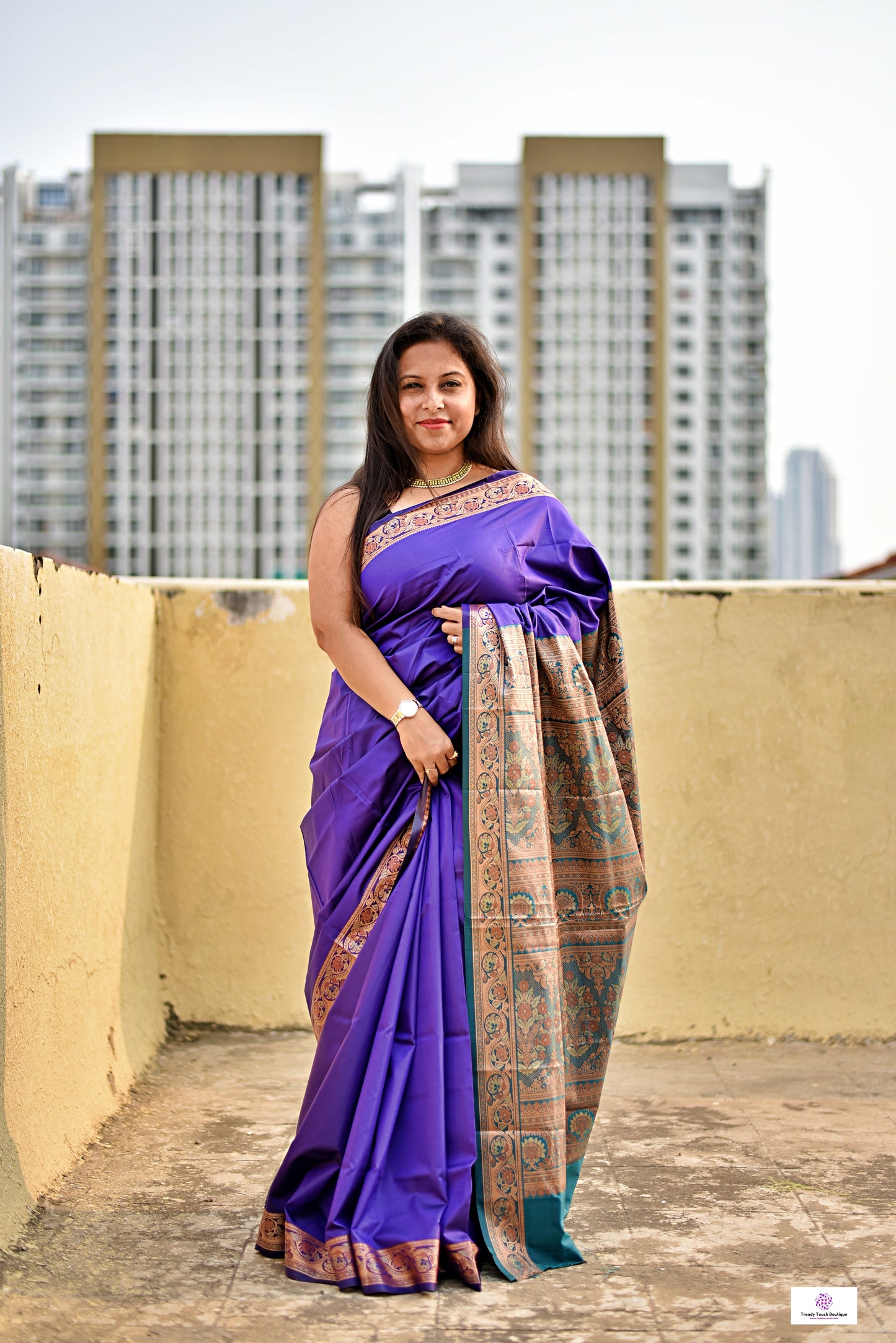 HRIDAY - KATAAN SILK - (VIOLET-RAMA GREEN)