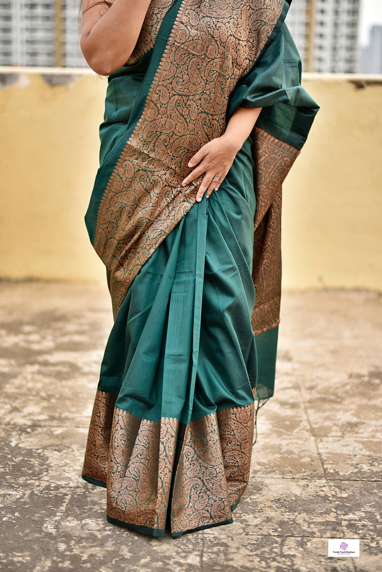 PAIGAM - KATAAN SILK (BOTTLE GREEN - COPPER ZARI)