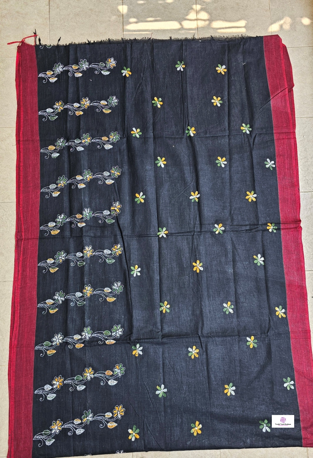 NIGHT QUEEN - KANTHA STITCH - COTTON HANDLOOM SAREE