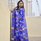 Pure Gicha Tussar Silk Saree with Silk Mark Certified Blue and Orange Handloom saree best wedding marriage function party wear celebration and corporate events office best price with blouse piece handblock printed
