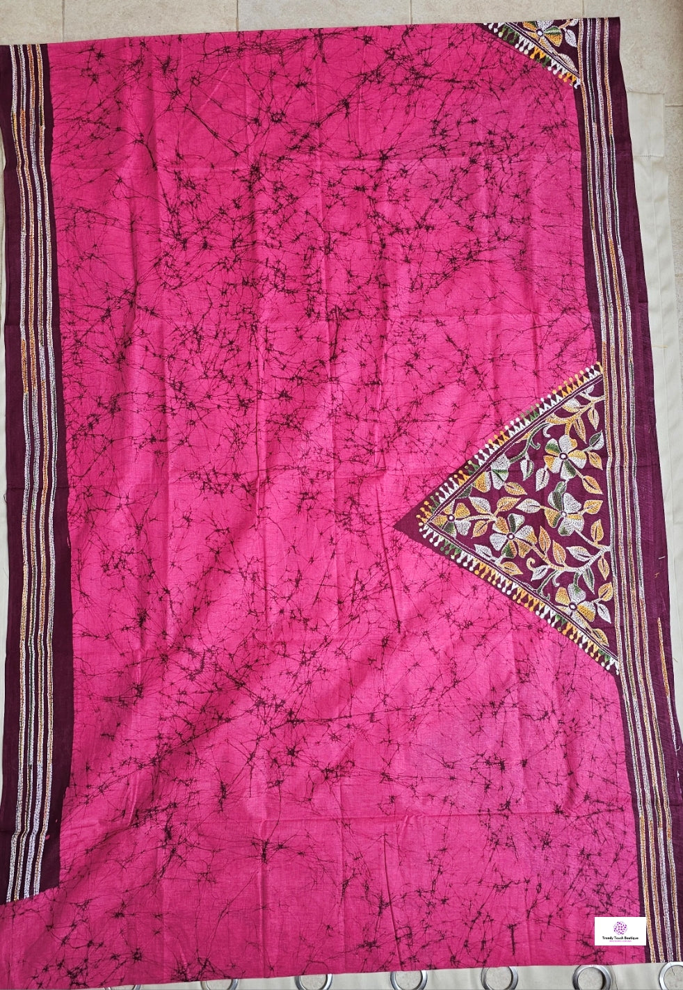 ROSE - KANTHA STITCH BATIK COTTON SAREE