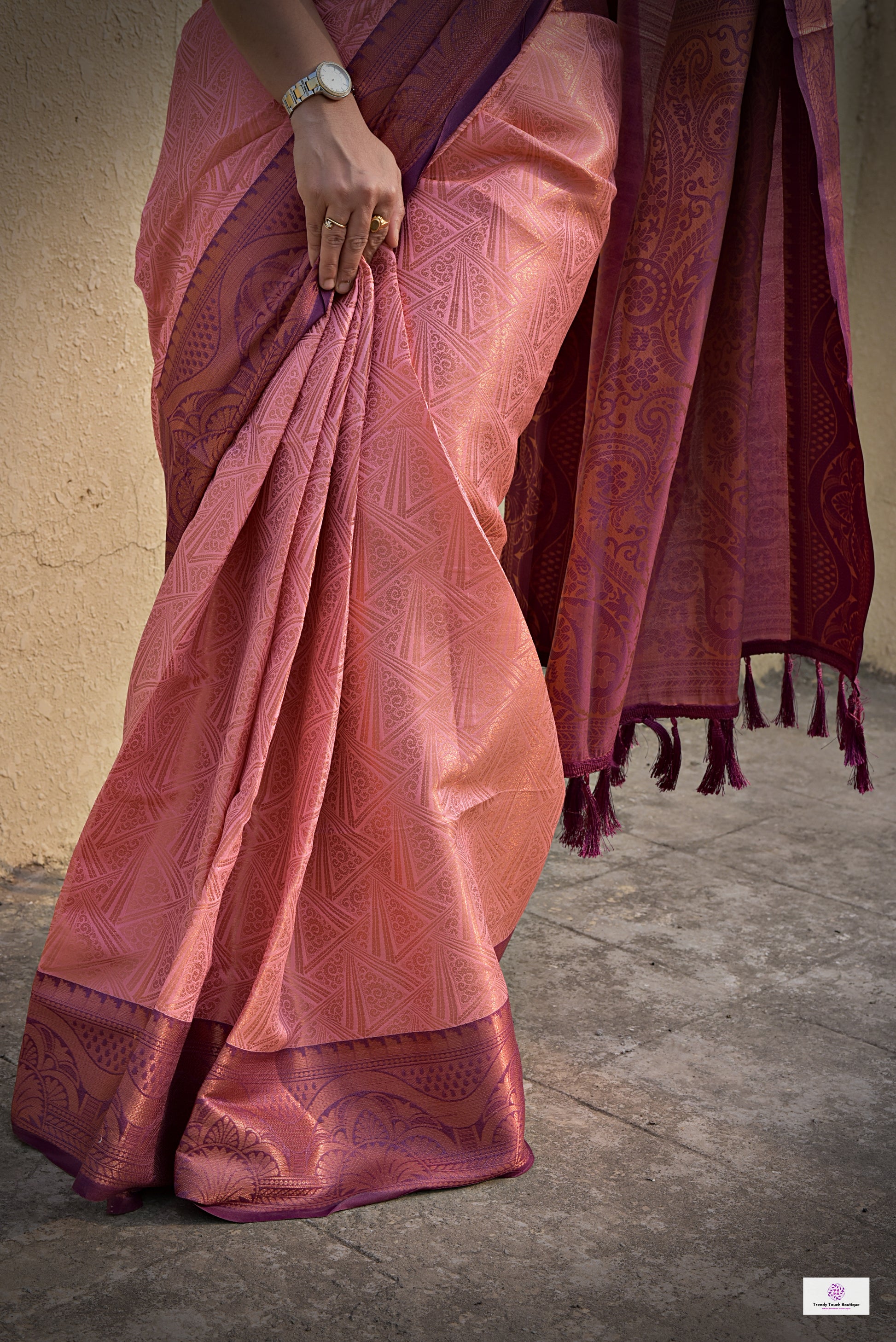 peach color pattu silk saree for wedding soft silk saree online marriage function contrast brocade work with blouse piece kubera pattu silk saree soft silk