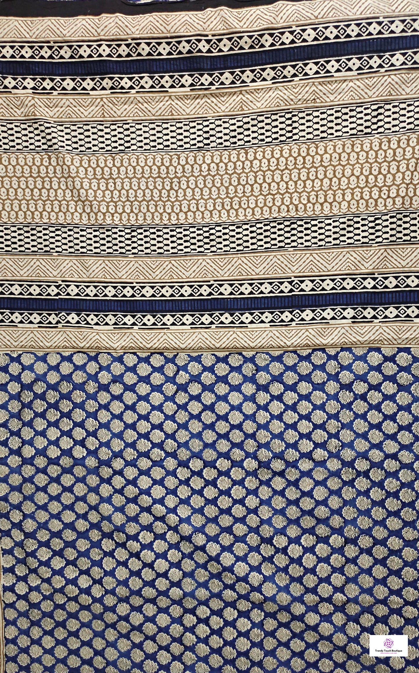 handblockprinted blue beige organic mulcotton saree best summer fabric office and causal style best price with blouse piece