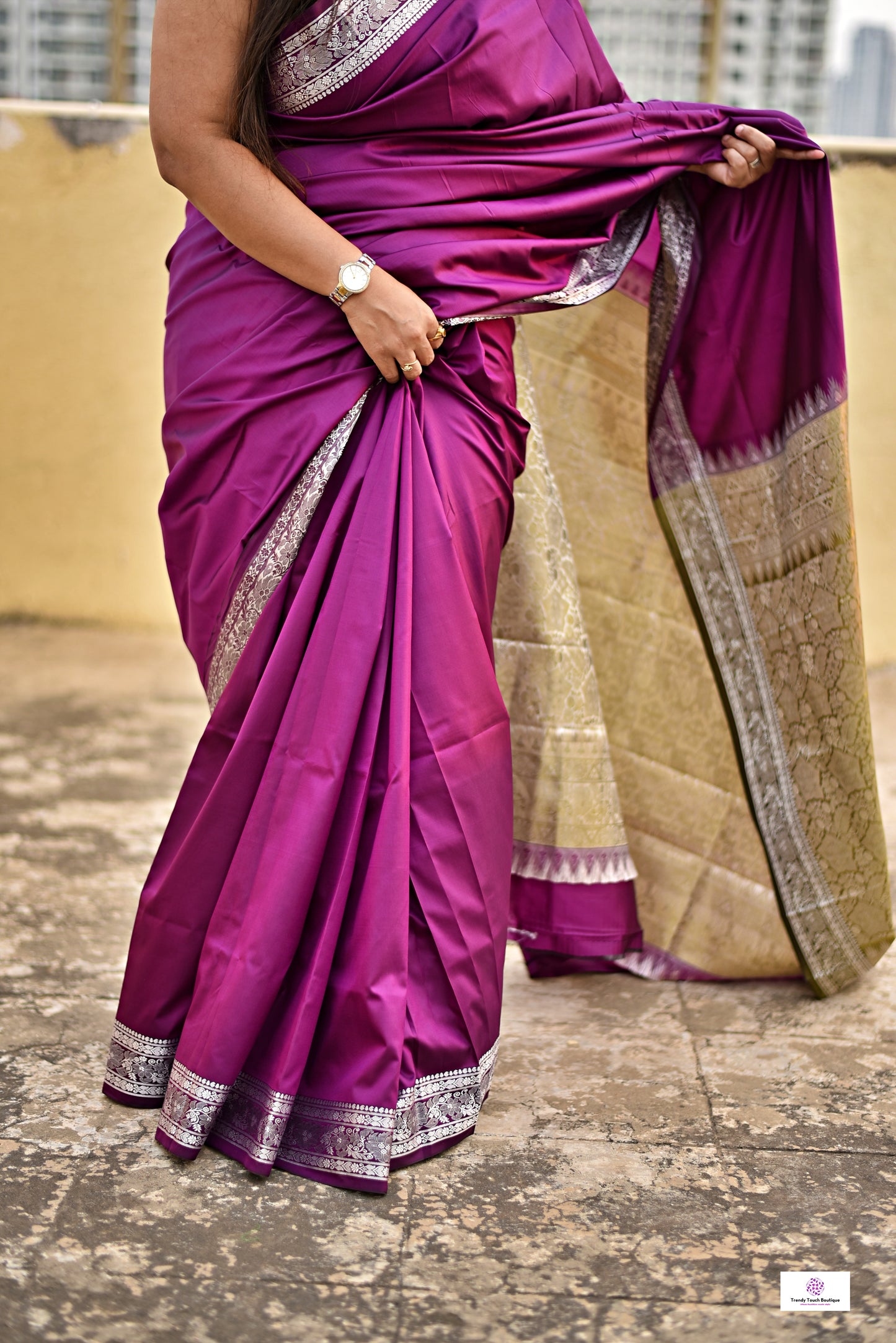 SONI - KATAAN SILK (PLUM - SILVER GREEN)