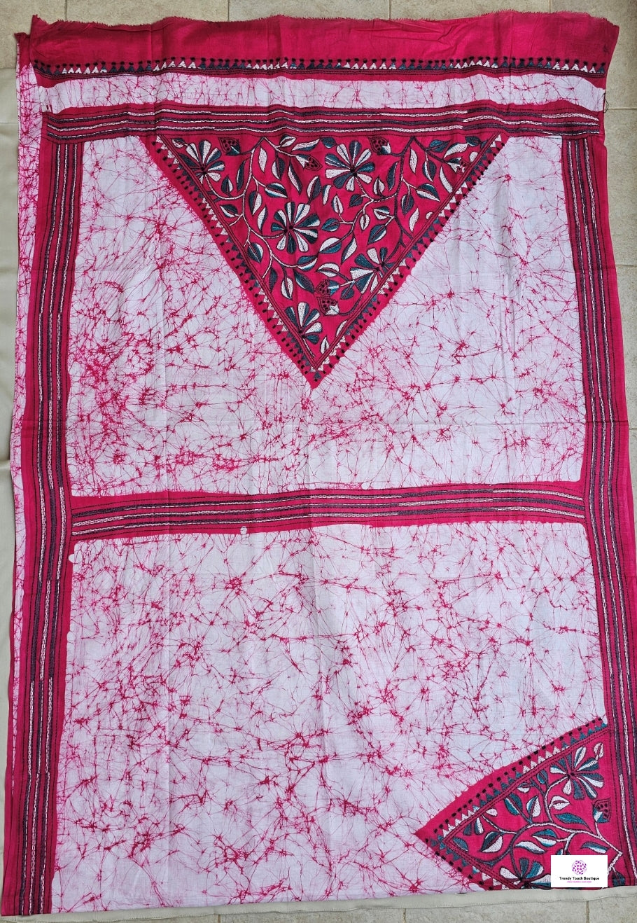 PINK LILY - KANTHA STITCH BATIK COTTON SAREE
