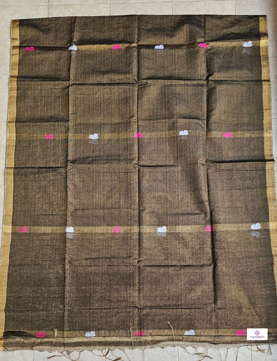 BLACKISH GOLD - TISSUE LINEN JAMDANI HANDLOOM SAREE