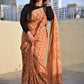 pastel orange handblock print small buti print natural dye chnaderi silk saree for every day casual wear or office styling in summer