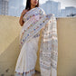 White lambani design kantha stitch hand embroidered soft bangalore silk saree wedding season party wear marriage celebration affordable price with blouse piece designer saree