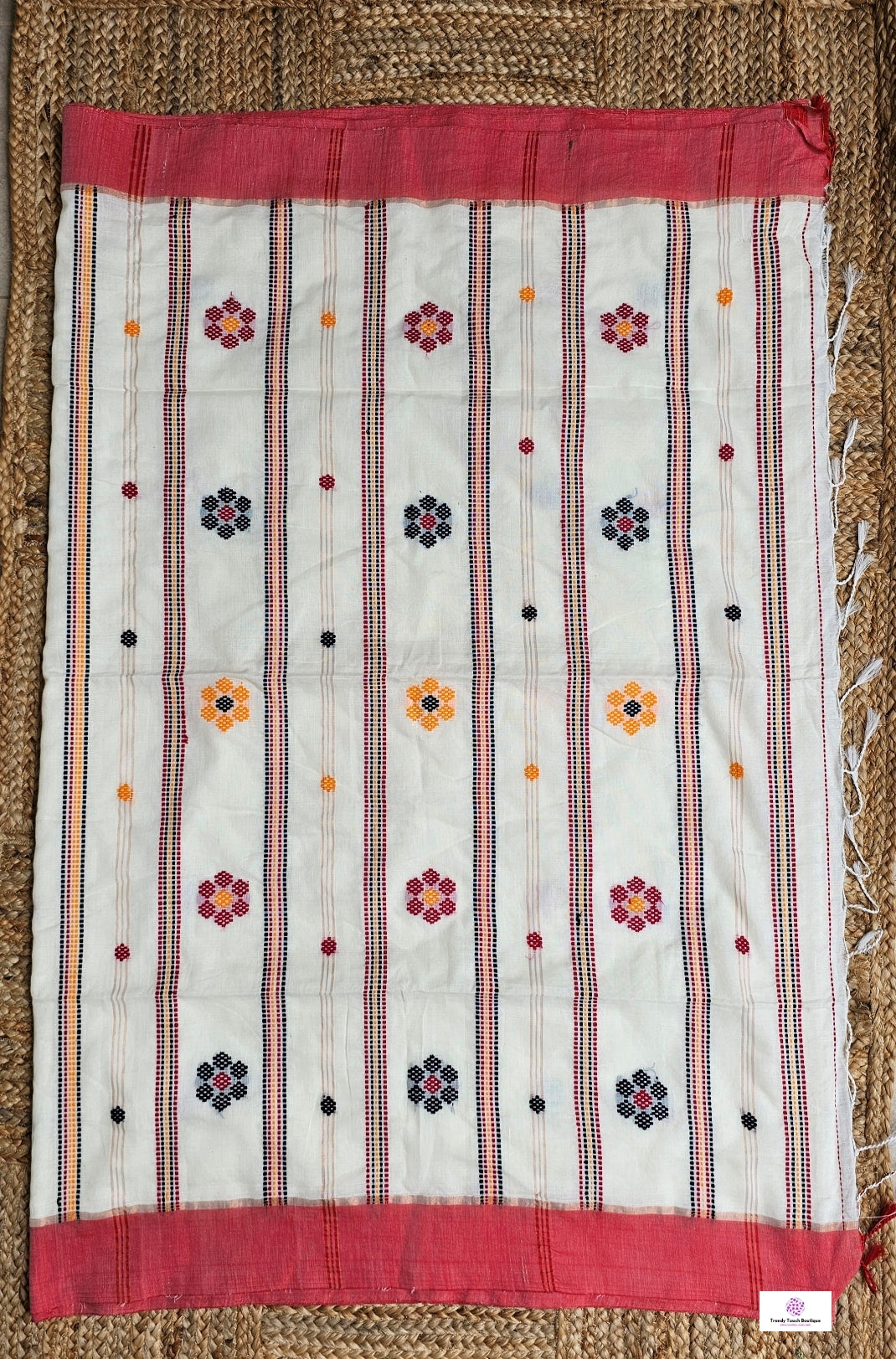 Lily - Bengal Handloom Red White - Cotton Saree