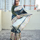 Dark Grey Green semi tussar silk aaree paithani pattern digital print for regular wear and casual function office for women with blouse piece and best price