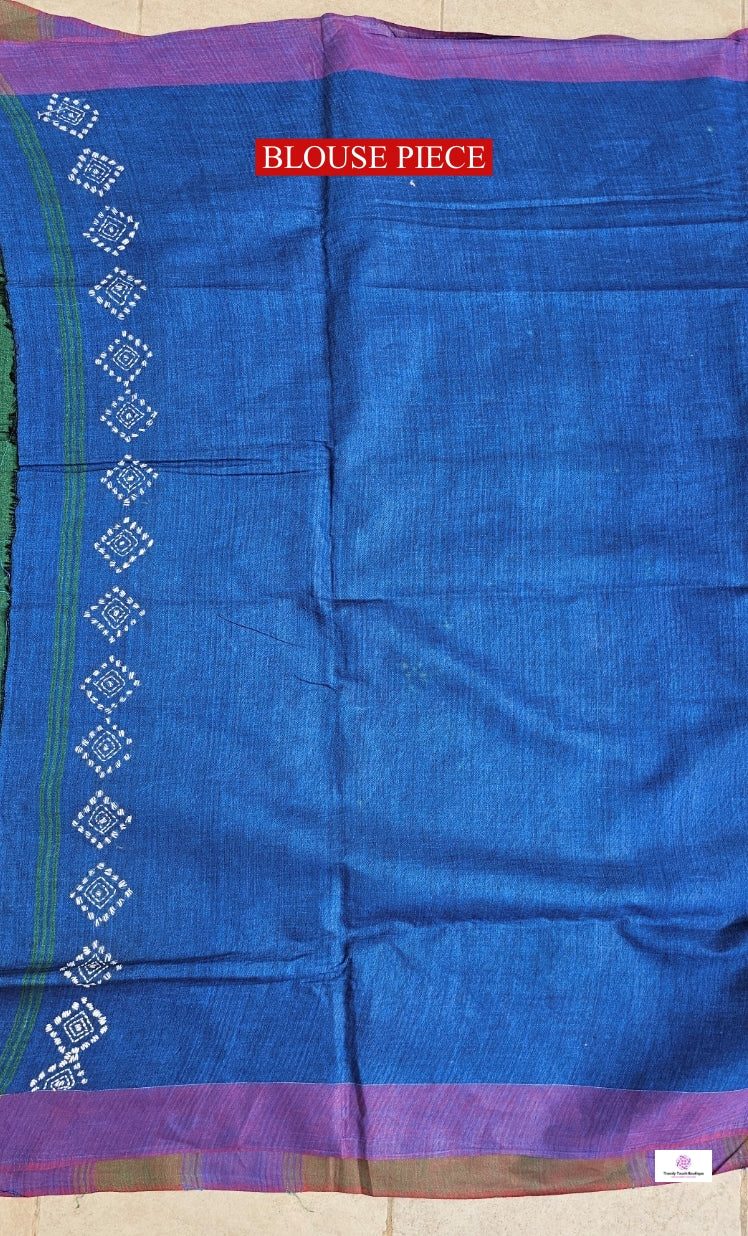 BLUE RIVER - KANTHA STITCH - COTTON HANDLOOM SAREE