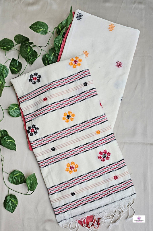bengal cotton handloom saree floral design lightweight summer wear saree fabric with blouse piece best price white color office and casual wear