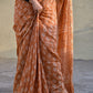 pastel orange handblock print small buti print natural dye chnaderi silk saree for every day casual wear or office styling in summer