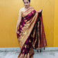 soft lightweight party wear organza banarasi silk saree maroon wedding reception saree bridal gift with blouse piece meenakari work on pallu