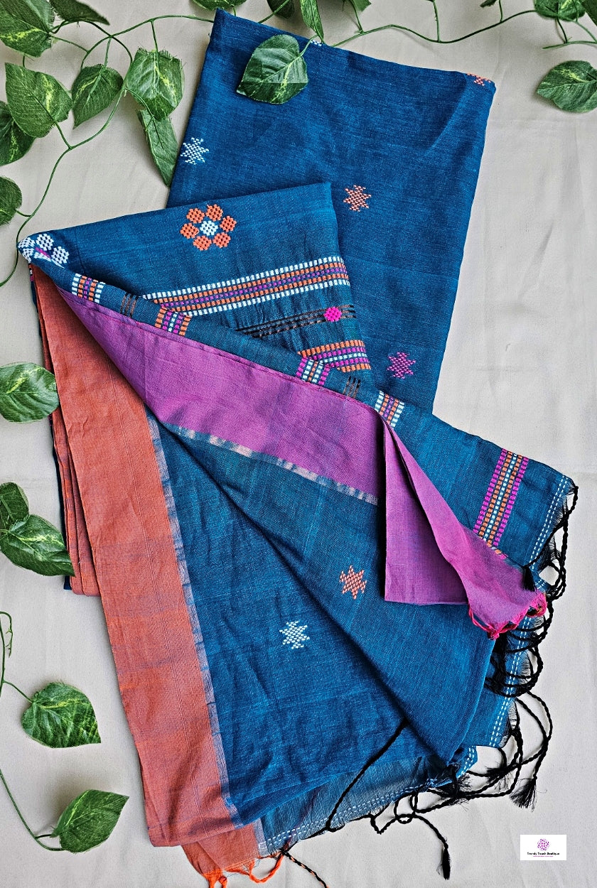 SARANG - BENGAL COTTON HANDLOOM SAREE (BLUE)